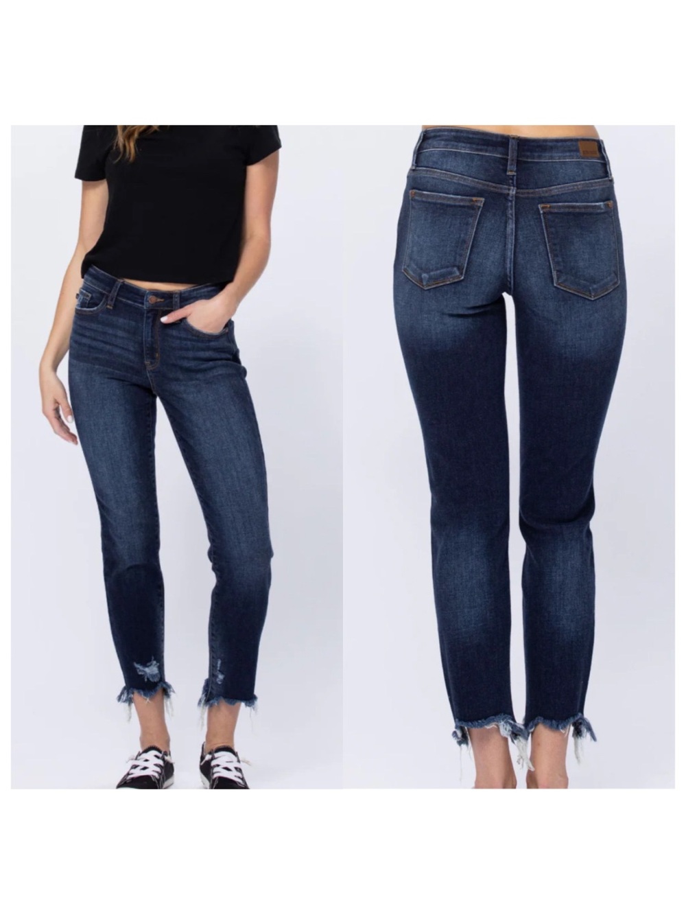 Judy Blue 15/32 Slim Fit High Rise Destroy Shark Bite Hem Stretch Denim Jeans - Picture 2 of 14
